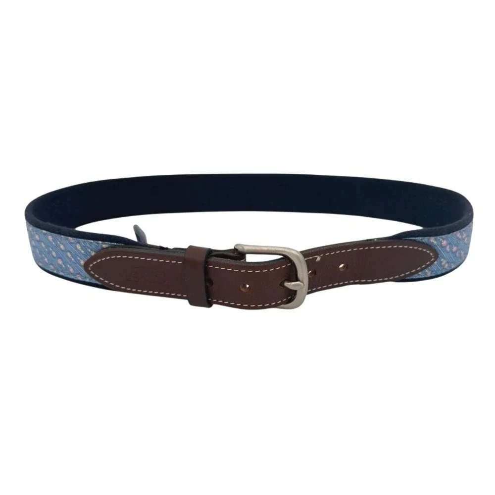 Vineyard Vines Men's Belt Size 28 Blue Whale Print Canvas‎ w/ Leather Tabs NWOT